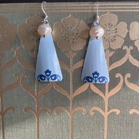 Blue Triangle Pearl Tin Earrings