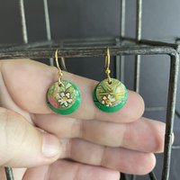 Nested Pansies Green Tin Earrings
