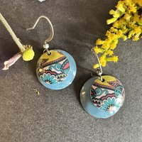 Nested Blue Paisley Candle Tin Earrings