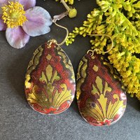 Red and Gold Shiny Tin Earrings
