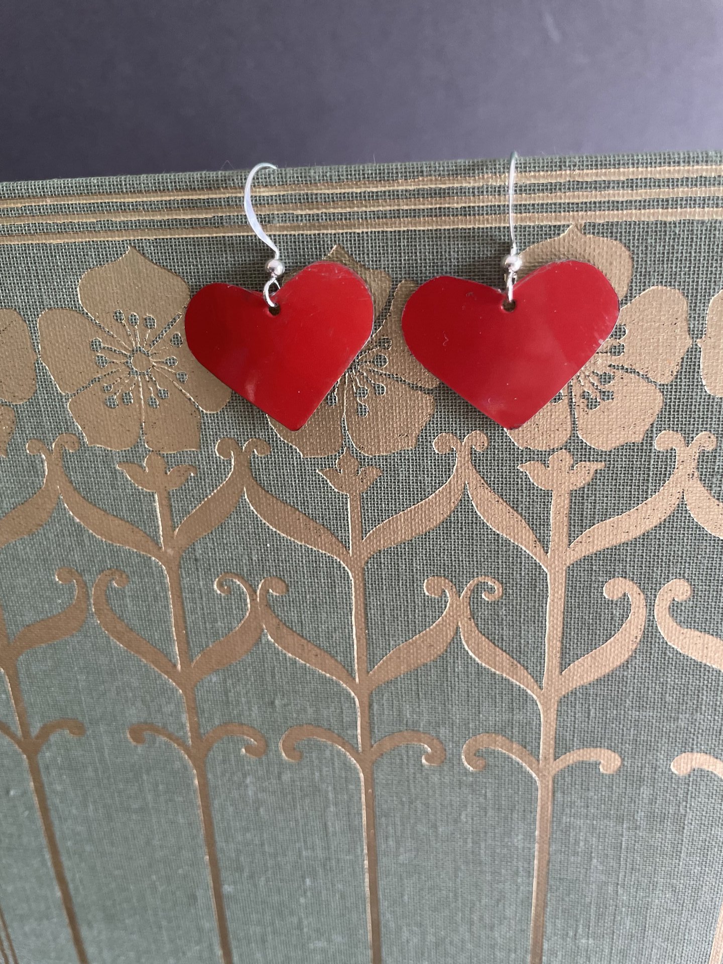 Red Little Heart Tin Earrings