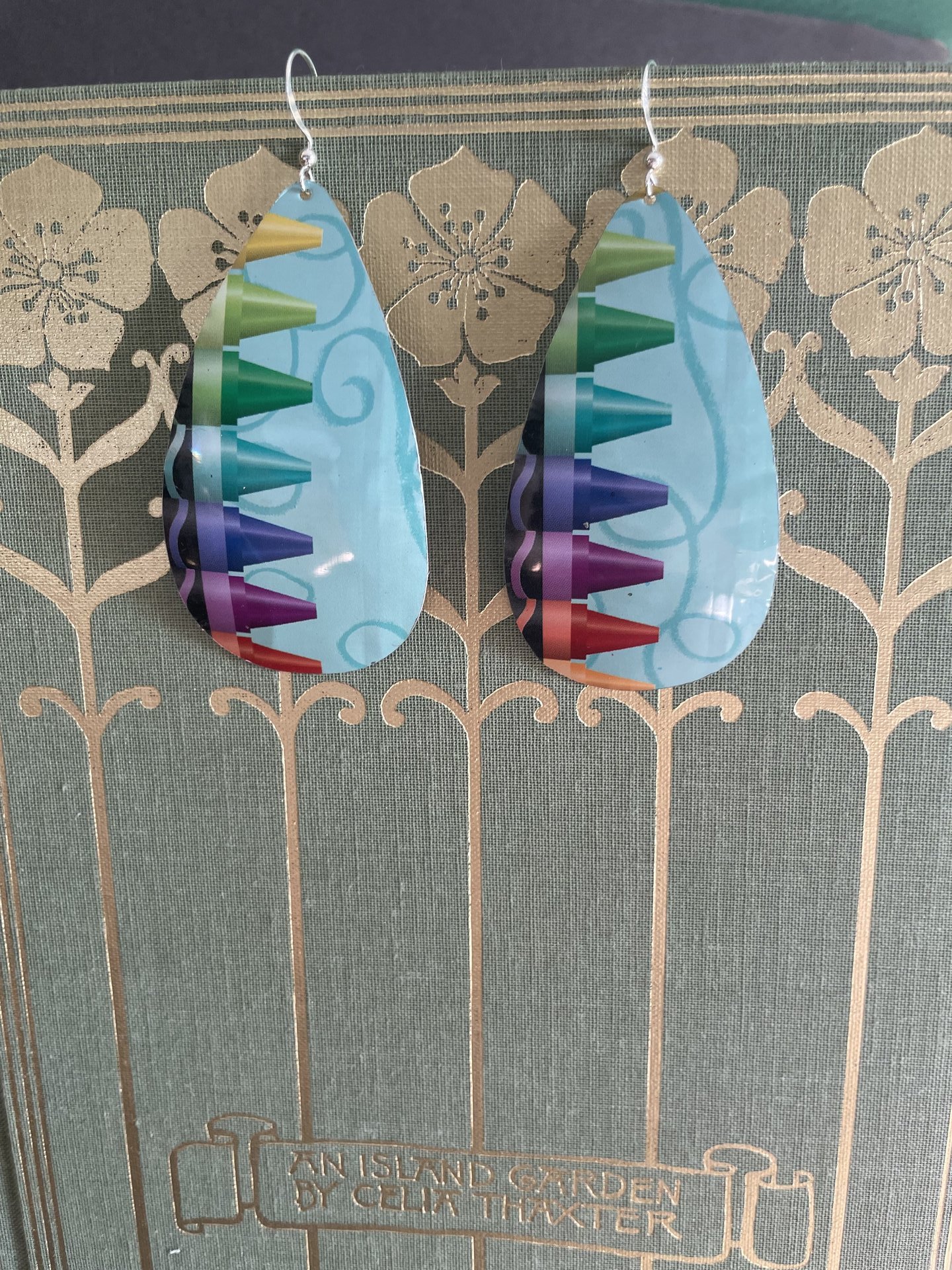 Teal Crayon Tin Earrings