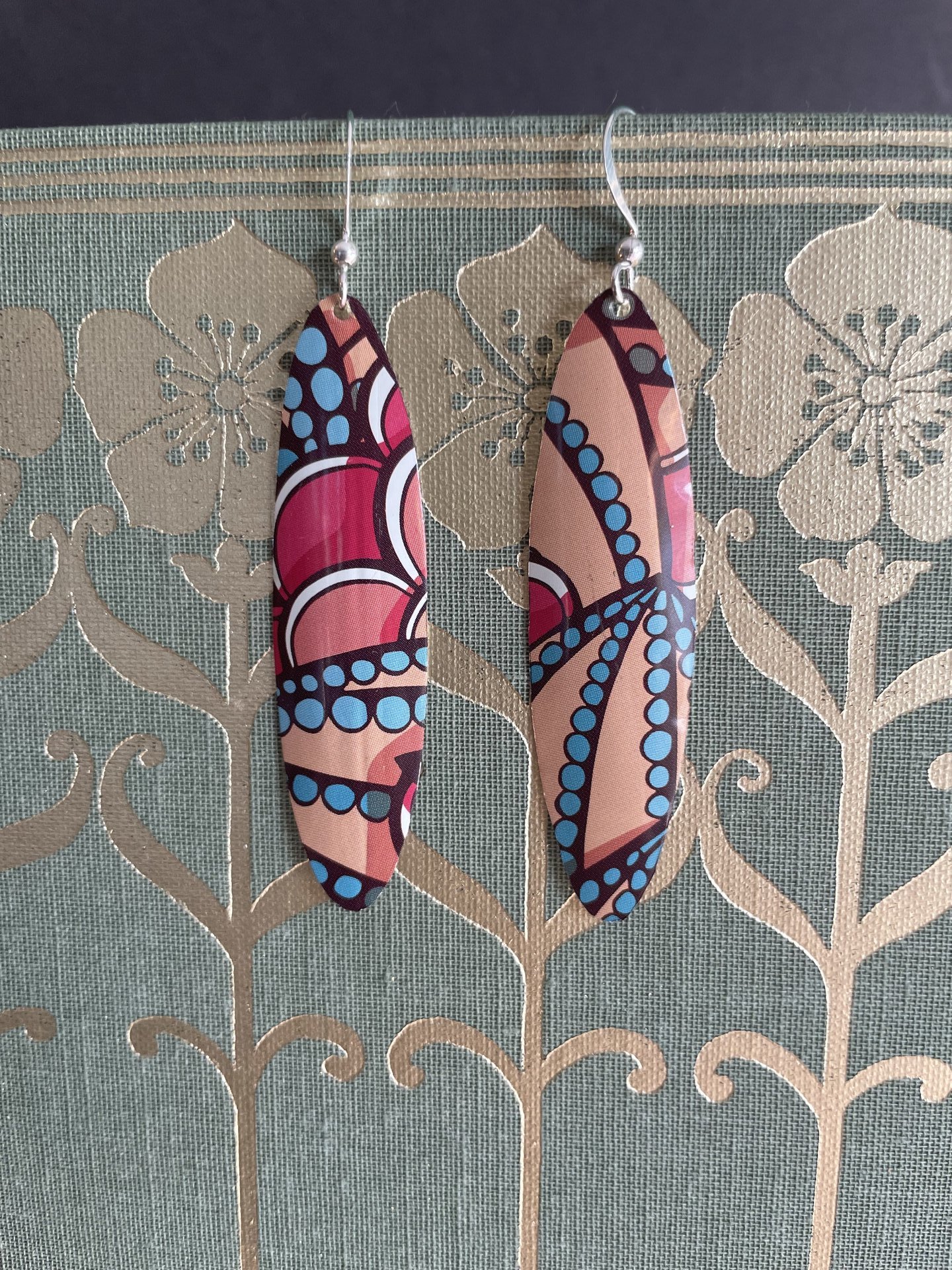Tall Oval Abstract Fruit Tin Earrings A