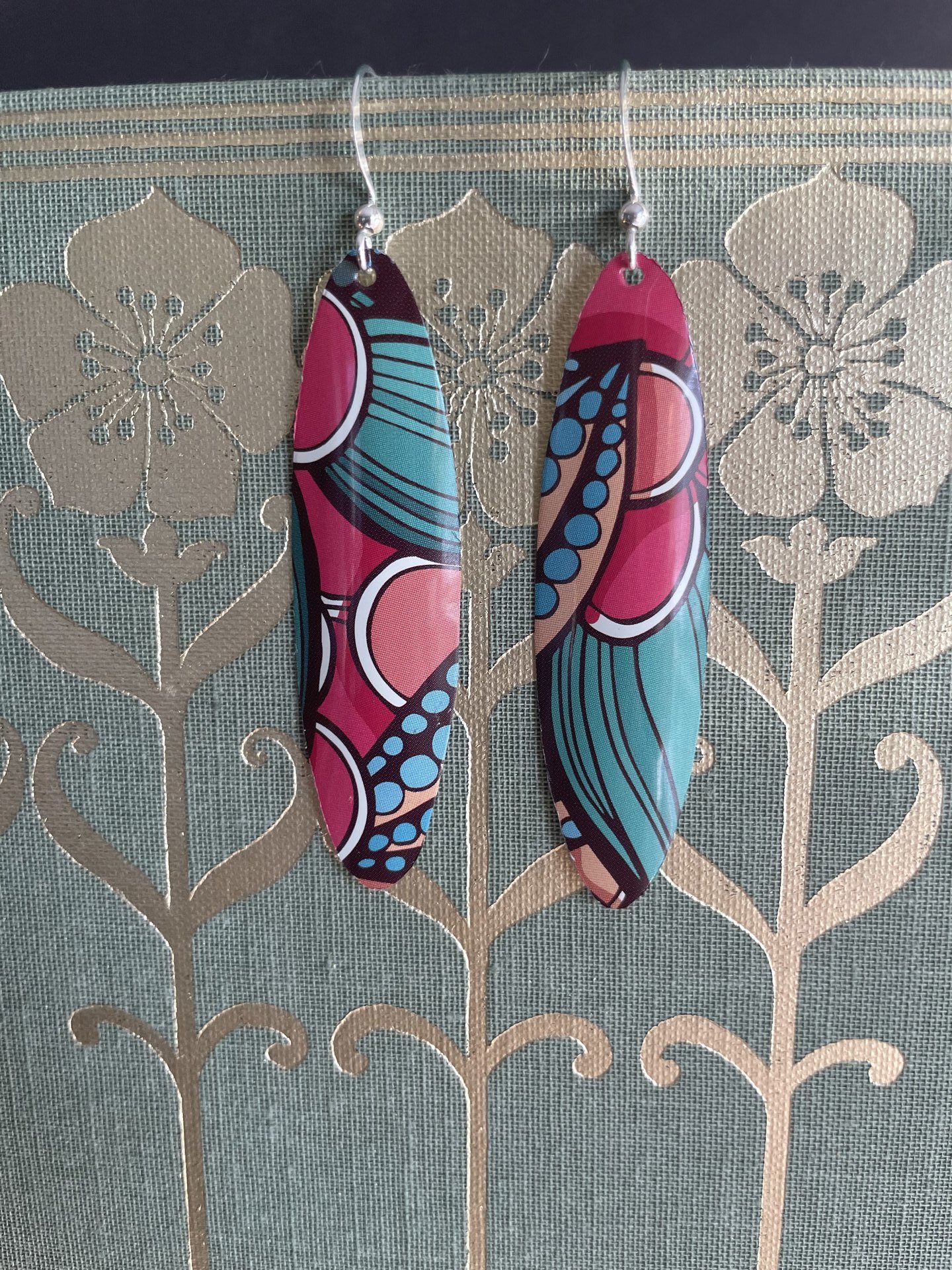 Tall Oval Abstract Fruit Tin Earrings B