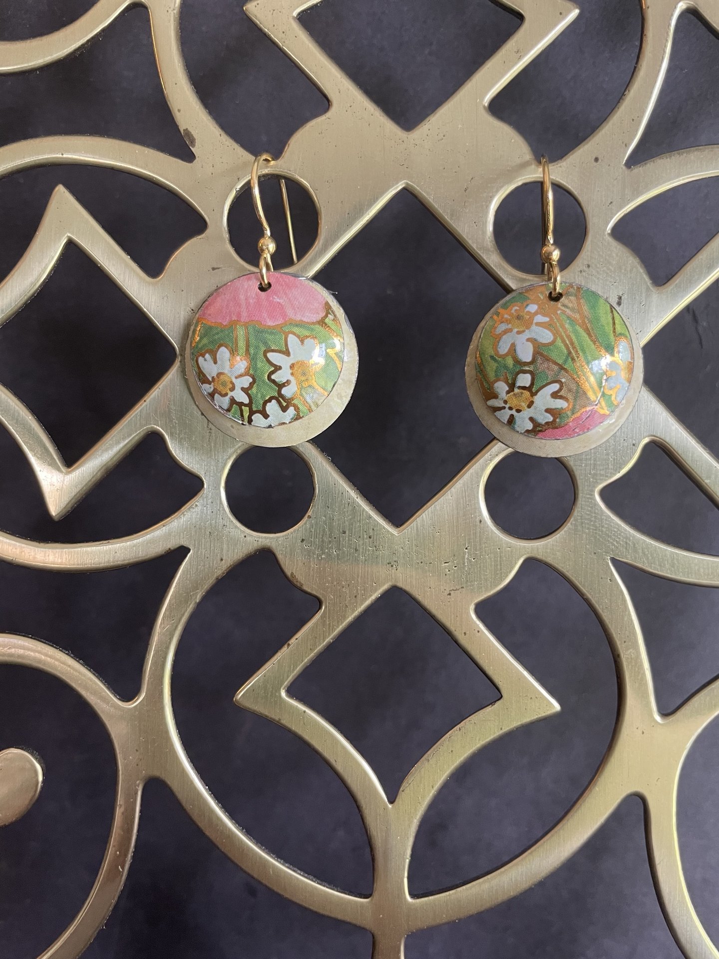 Nested Pansies Ecru A Tin Earrings