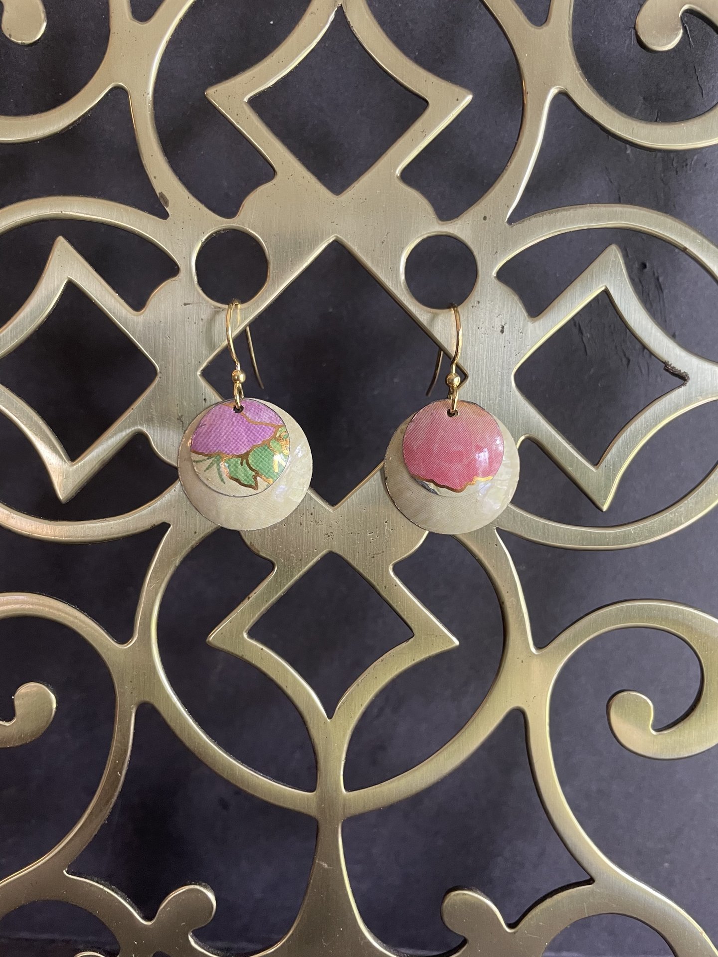 Nested Pansies Ecru B Tin Earrings