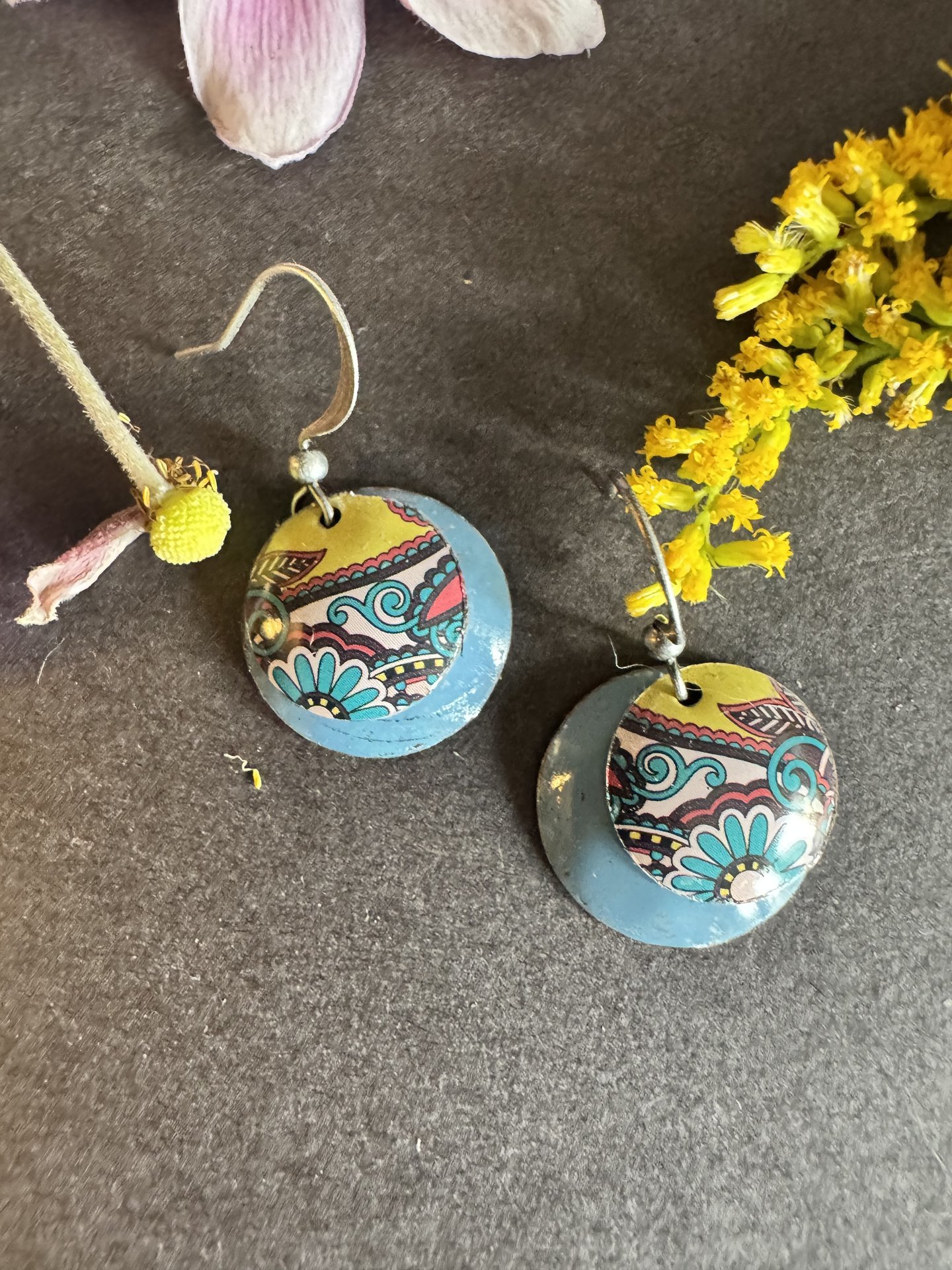 Nested Blue Paisley Candle Tin Earrings
