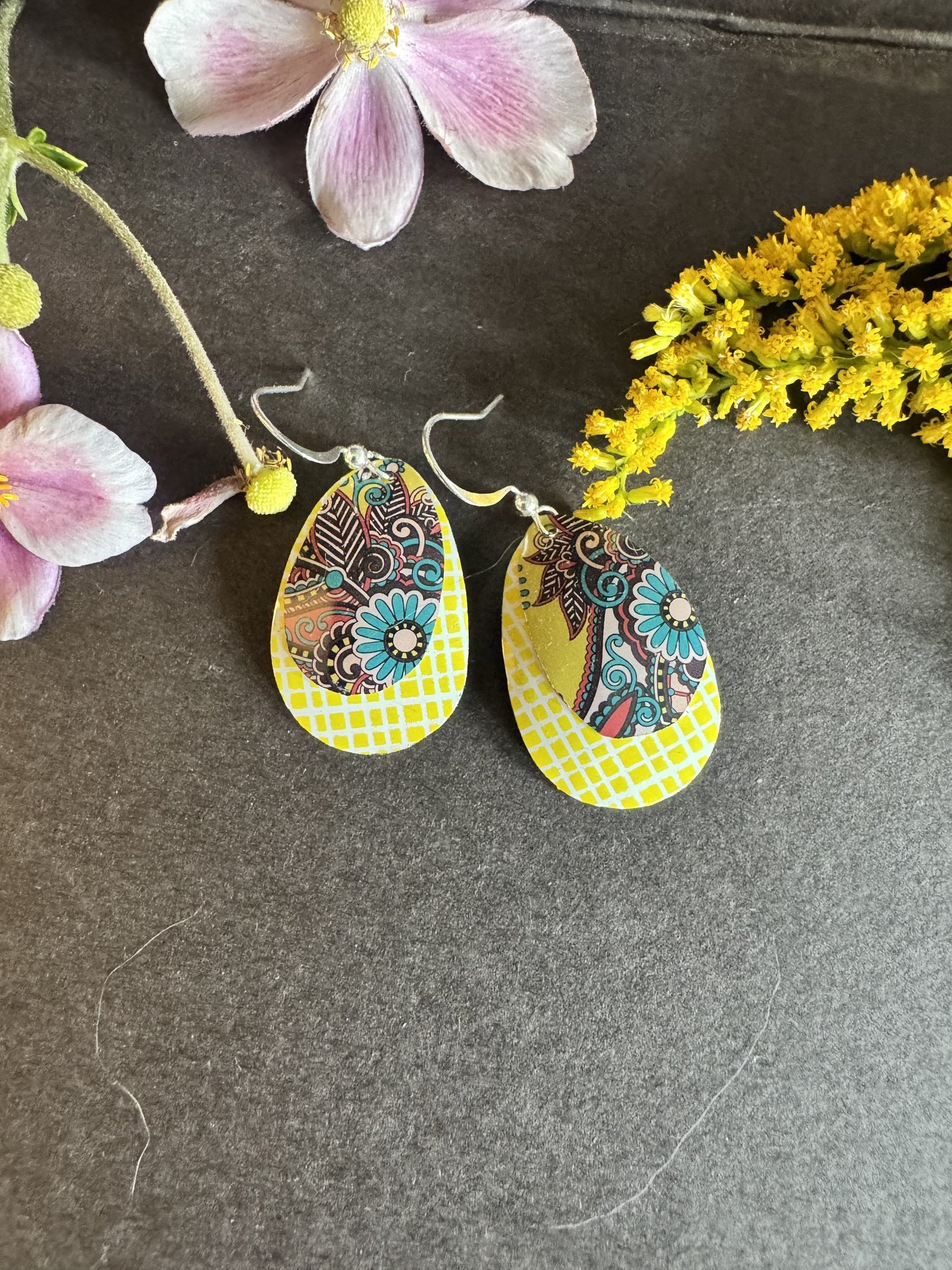 Yellow Tear Paisley Candle Tin Earrings