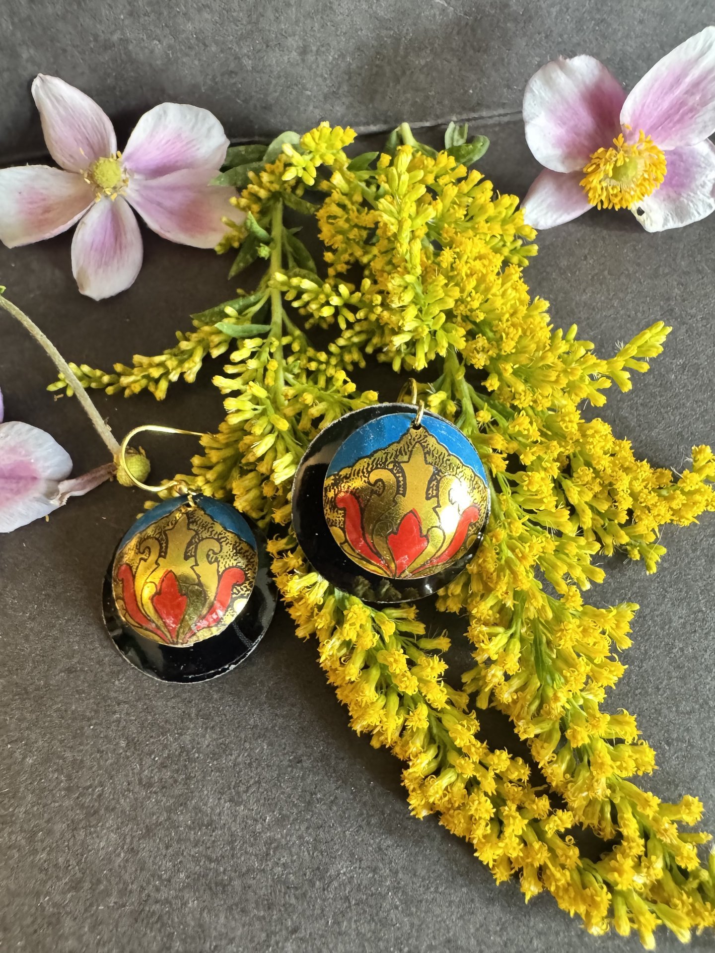 Tiara Black Nested Shiny Tin Earrings