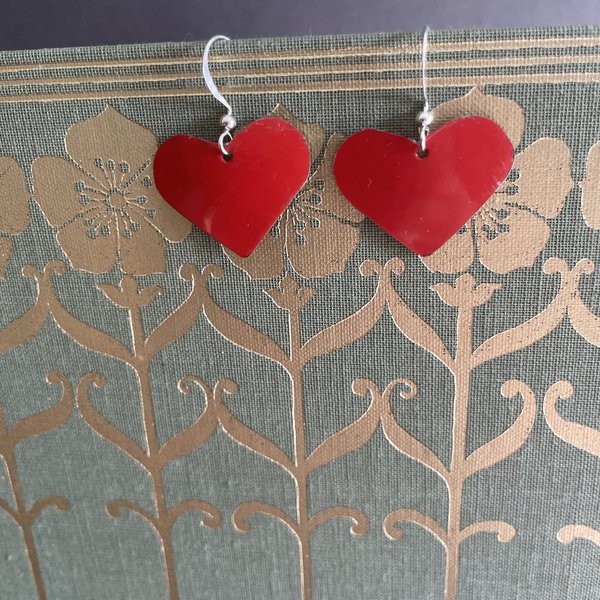 Red Little Heart Tin Earrings
