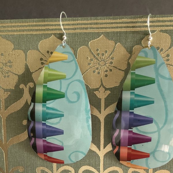 Teal Crayon Tin Earrings