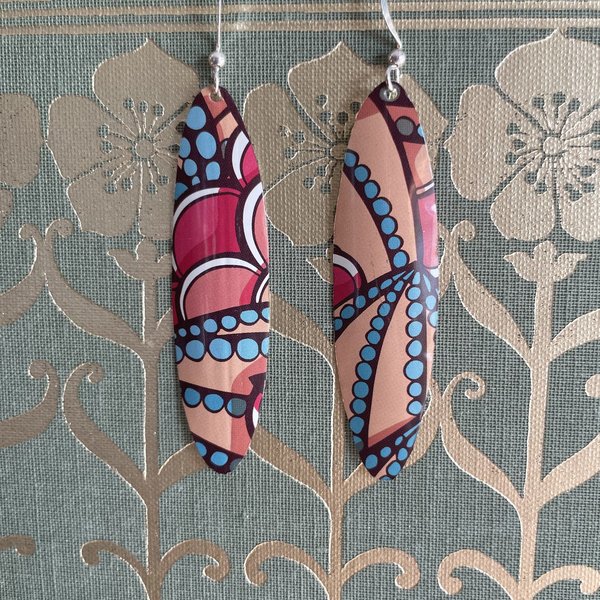 Tall Oval Abstract Fruit Tin Earrings A