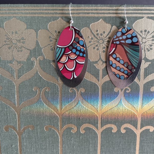 Long Oval Abstract Fruit Tin Earrings