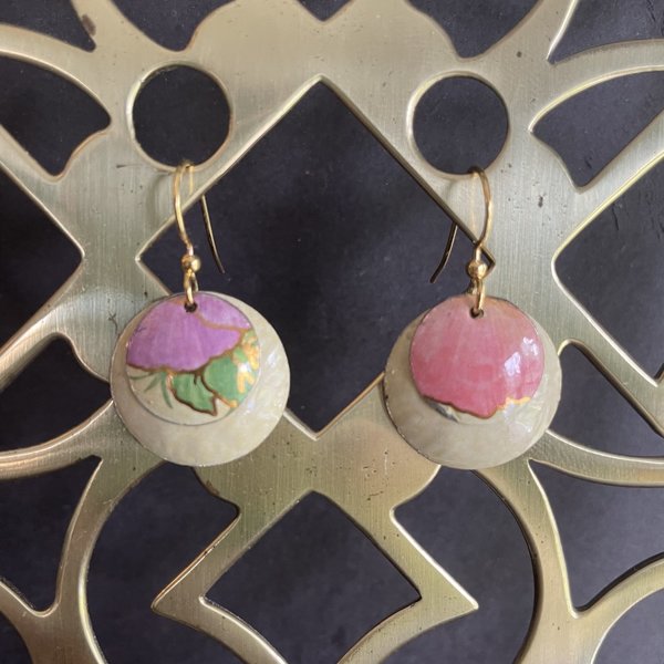 Nested Pansies Ecru B Tin Earrings