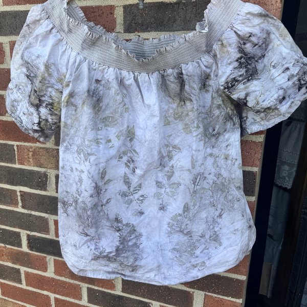 J Crew M Ecoprinted Gathered Neck Short Sleeve Blouse