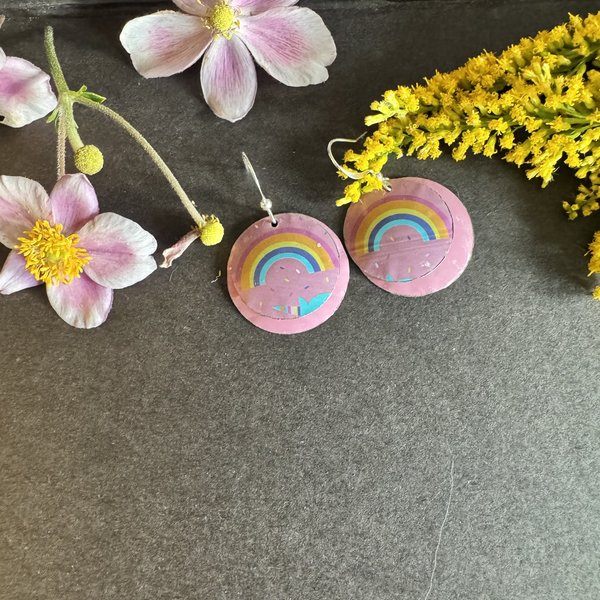 Rainbow Pencil Case Tin Earrings