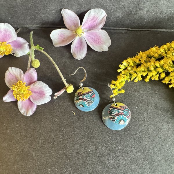 Nested Blue Paisley Candle Tin Earrings