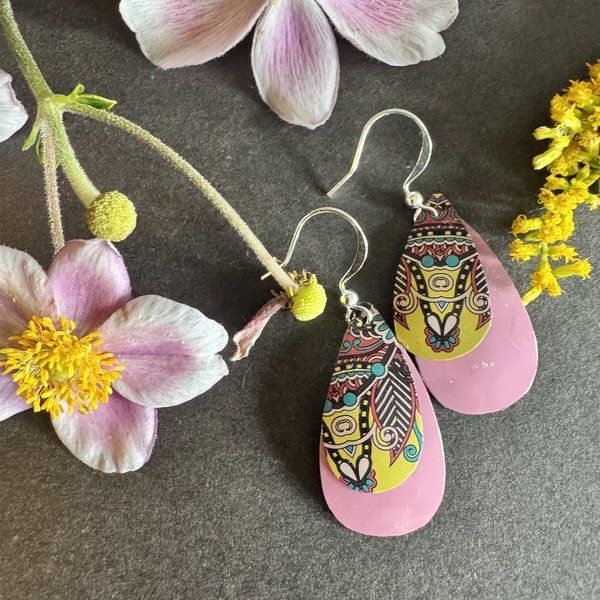 Pink Tear Paisley Candle Tin Earrings