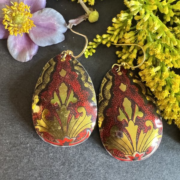 Red and Gold Shiny Tin Earrings